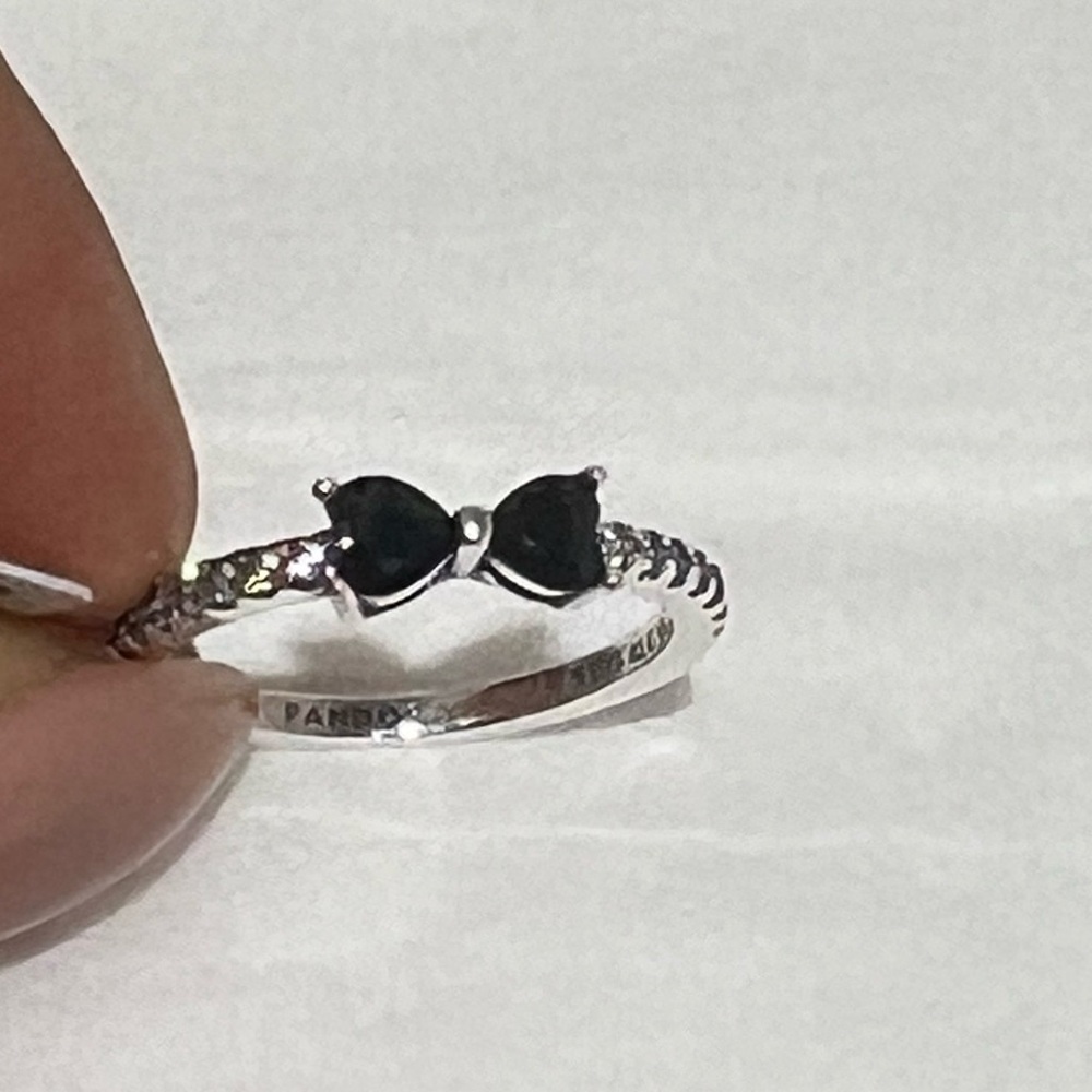 Sparkling Black Bow Ring, Sterling Silver 925, size: 60 / 9